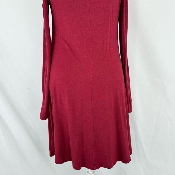 Women Red Cold Shoulder A-Line Shirt Dress Red Large With pockets - Picture 13 of 15